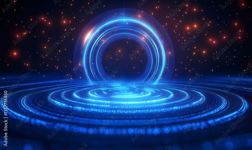Abstract glowing circle lines on dark blue background. Geometric stripe line art design. Modern shiny blue lines. Futuristic technology concept. Suit for poster, cover, banner, brochure and website Abstract glowing circle lines on dark blue background. Geometric stripe line art design. Modern shiny blue lines. Futuristic technology concept. Suit for poster, cover, banner, brochure and website