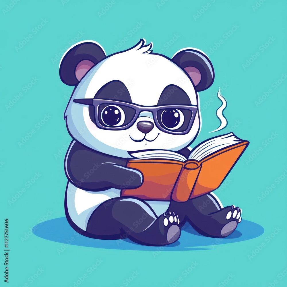 Cute panda wearing glasses reading a book. (3) Cute panda wearing glasses reading a book. (3)
