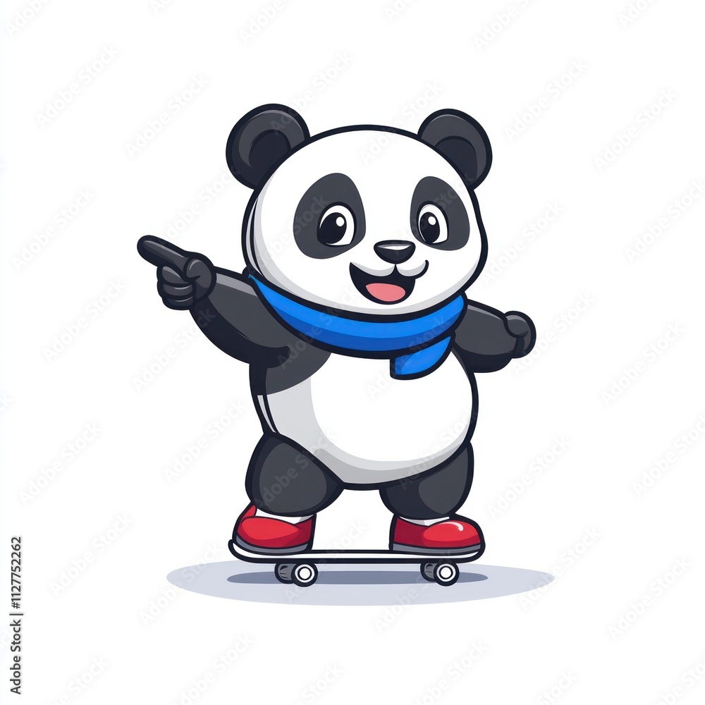 Cute panda skateboarding, pointing. Cute panda skateboarding, pointing.