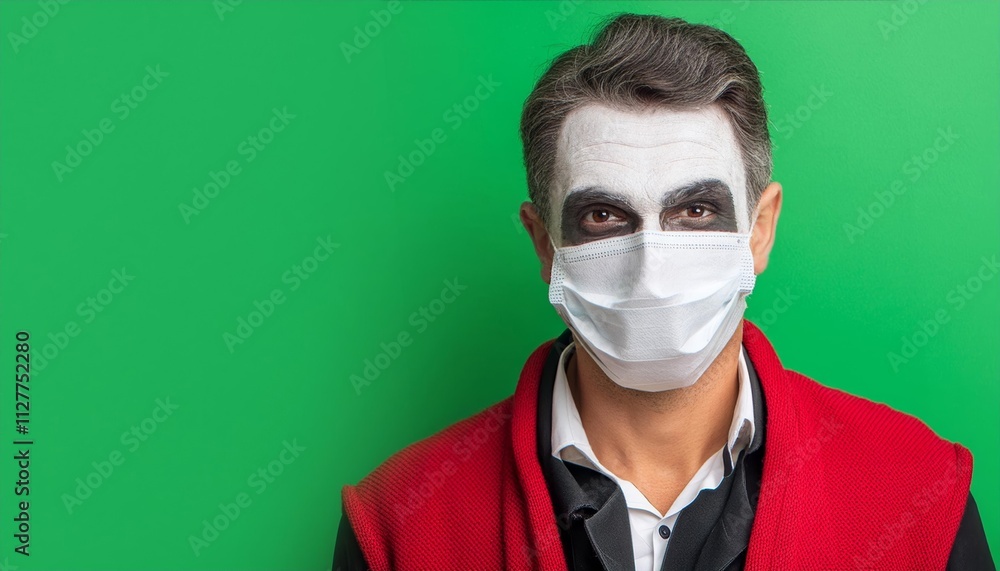 Adult Man Dressed as Frankenstein for Halloween on a Green Banner - Perfect for Spooky Celebrations, Costume Parties, and Halloween-Themed Events with Space for Your Custom Copy Adult Man Dressed as Frankenstein for Halloween on a Green Banner - Perfect for Spooky Celebrations, Costume Parties, and Halloween-Themed Events with Space for Your Custom Copy