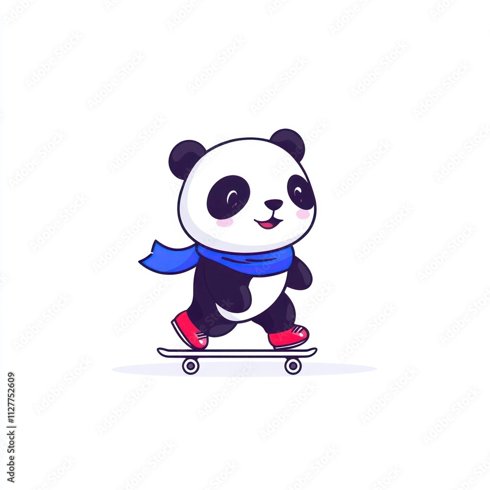 Cute panda skateboarding wearing a scarf. (2) Cute panda skateboarding wearing a scarf. (2)