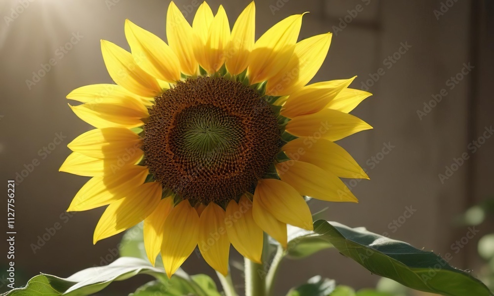 Obraz premium Close-up of a single bright yellow sunflower with its petals unfolding in the sunlight , close-up, fresh, petal, bloom