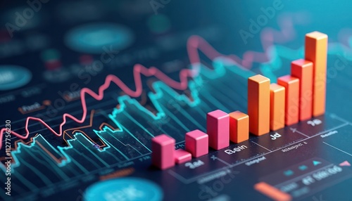 Wallpaper Mural 3D quarterly profit margin chart shows positive growth. Colorful bars visualize increasing profit. Interactive features highlight trends. Data displayed on digital interface. Business growth. Torontodigital.ca