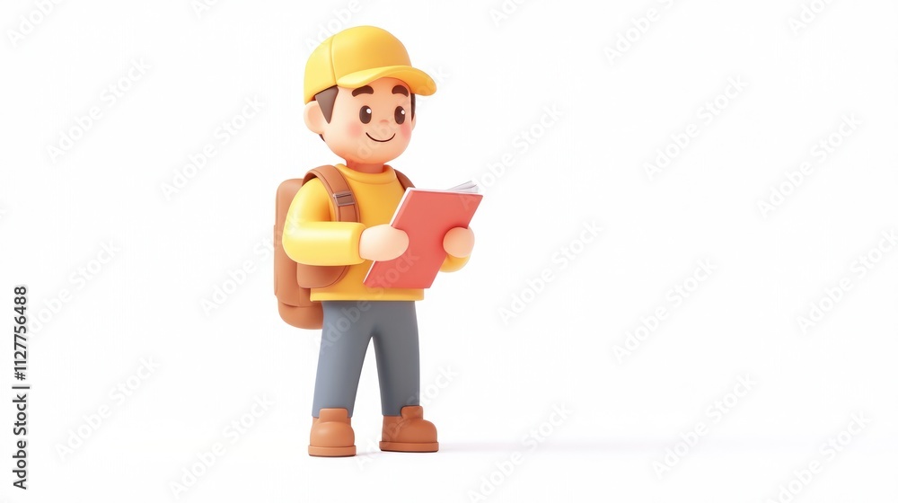 Happy cartoon boy with backpack reading a book. Happy cartoon boy with backpack reading a book.
