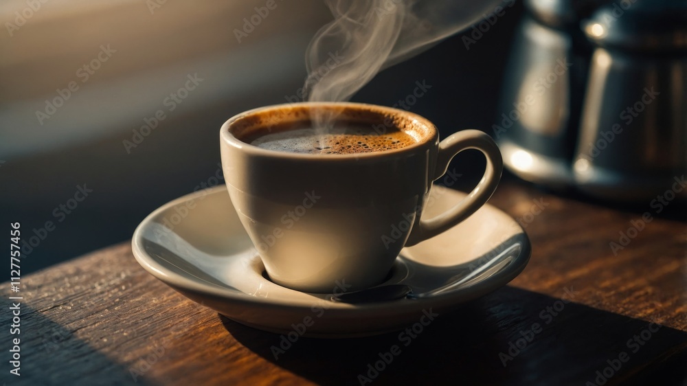Morning coffee with espresso in soft morning light Morning coffee with espresso in soft morning light
