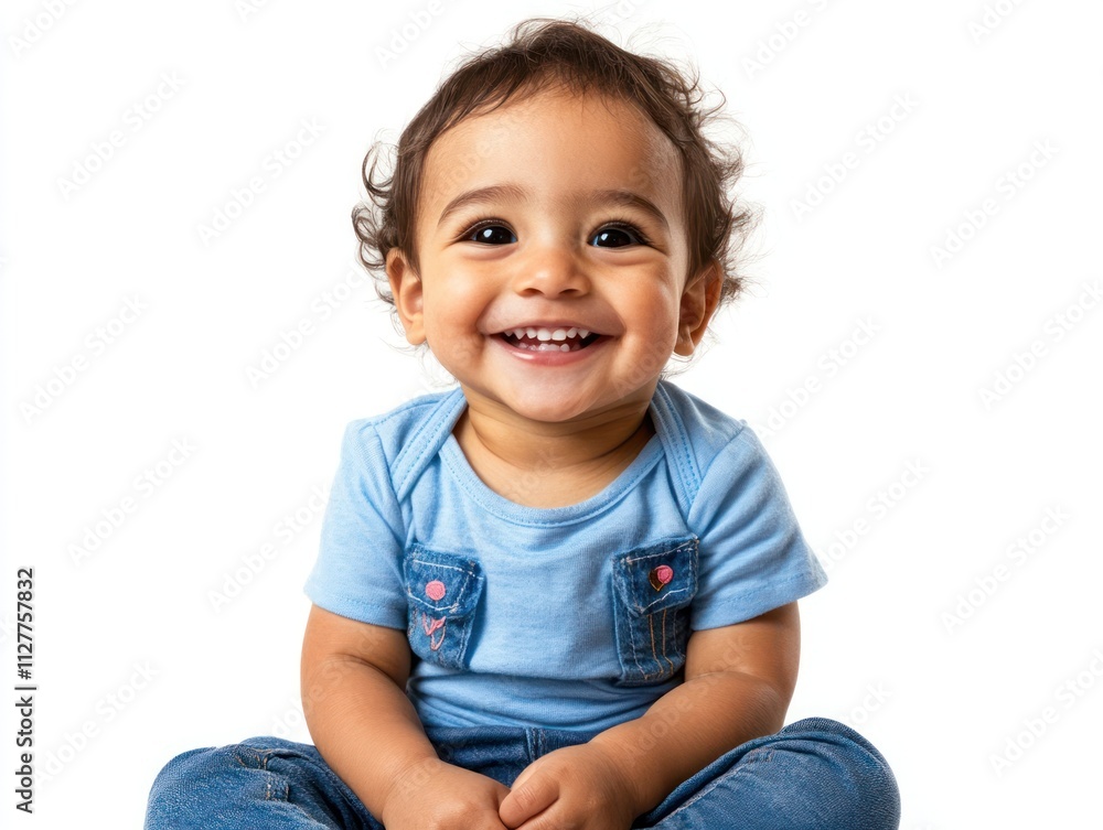 Happy baby boy with big smile, sitting on white background. Happy baby boy with big smile, sitting on white background.