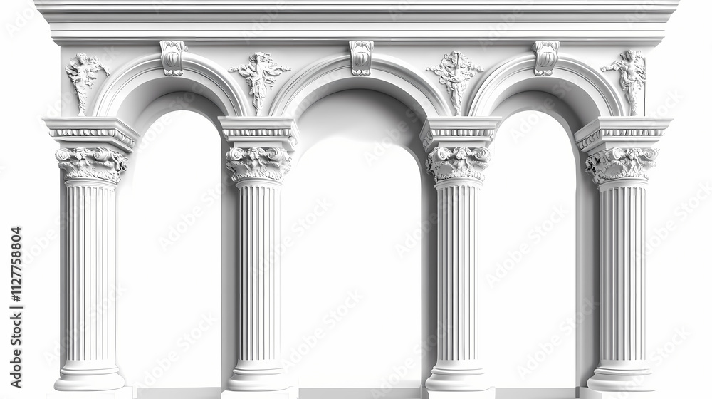 Fototapeta premium White wall with arch and columns. Rococo. Illustration