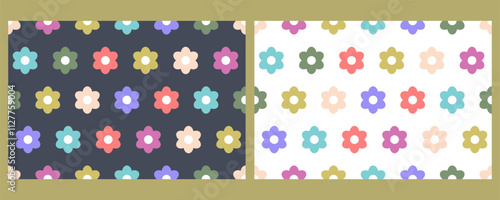 Set of Flower seamless pattern. Repeat background with cute color Flowers. Cartoon outline template for decoration, wallpaper, textiles, printing, romantic art. Valentine concept. Vector illustration