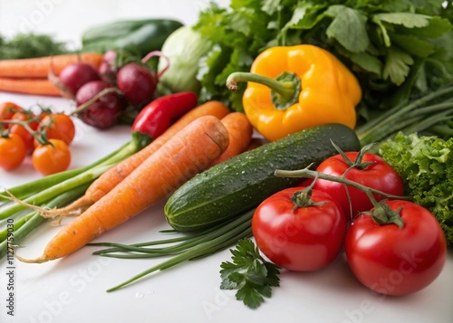 Fresh Organic Vegetables Displayed on a White Background - A Colorful Collection of Natural Produce Showcasing Healthy Eating and Vegetarian Options for Culinary Inspiration