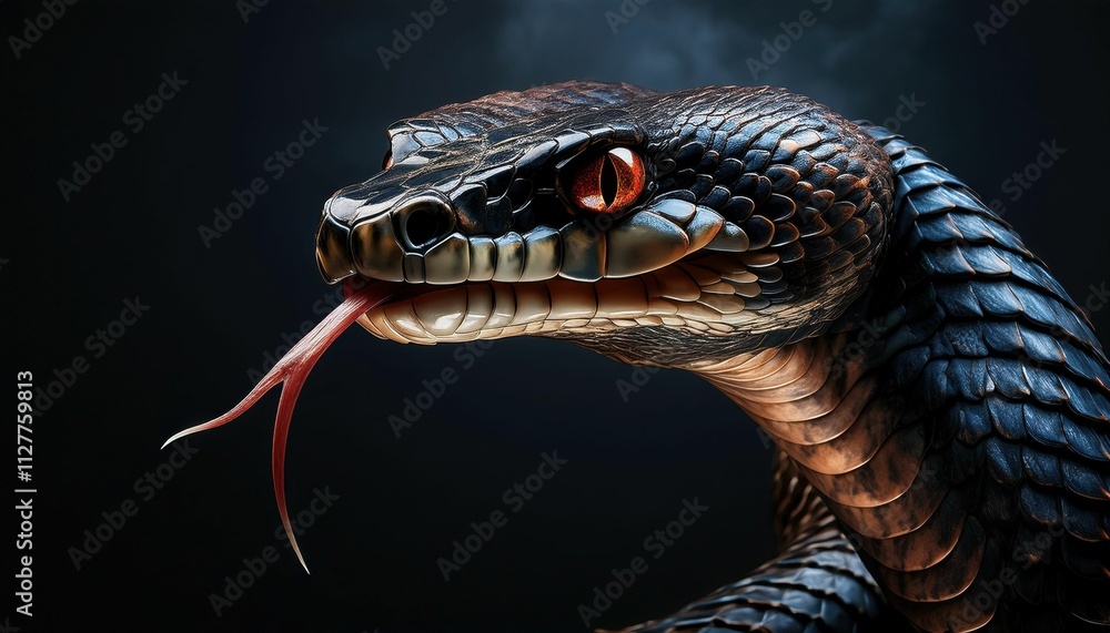 Fototapeta premium Majestic Black Snake with Striking Red Eyes