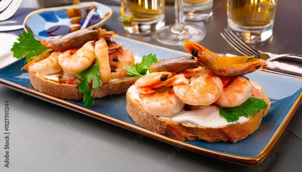 Delicious Spanish Tapas Featuring Anchovies and Shrimp in a Cozy San Sebastián Restaurant Setting – A Culinary Delight for Seafood Lovers and Tapas Enthusiasts Alike Delicious Spanish Tapas Featuring Anchovies and Shrimp in a Cozy San Sebastián Restaurant Setting – A Culinary Delight for Seafood Lovers and Tapas Enthusiasts Alike