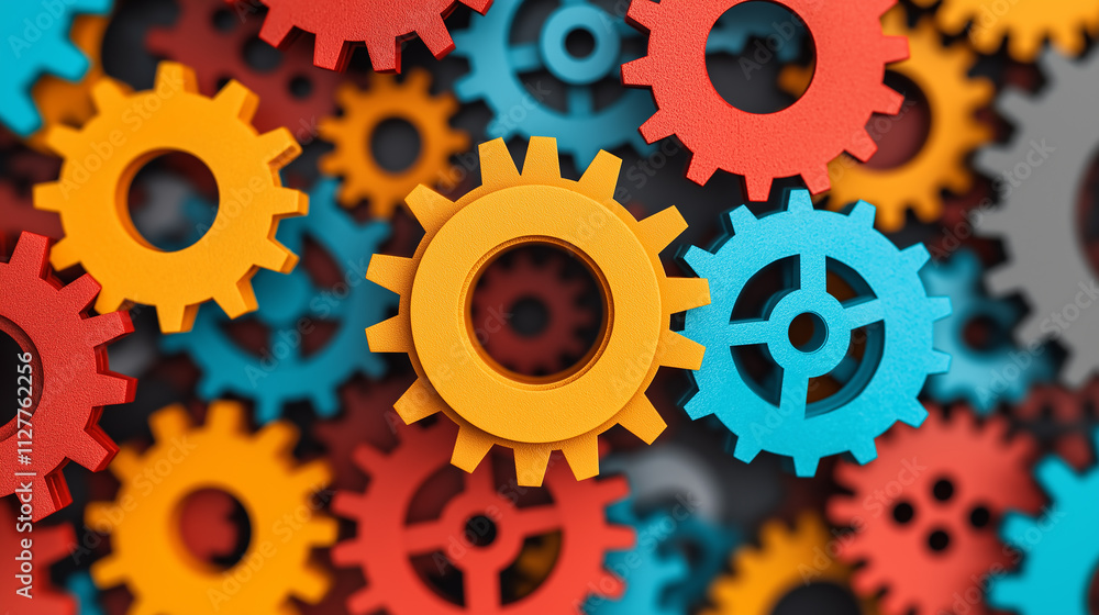Dynamic gear mechanism in motion industrial workshop digital artwork vibrant colors close-up technology concept Dynamic gear mechanism in motion industrial workshop digital artwork vibrant colors close-up technology concept