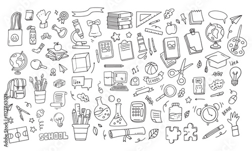 Back to school doodle elements. Vector illustration in line
