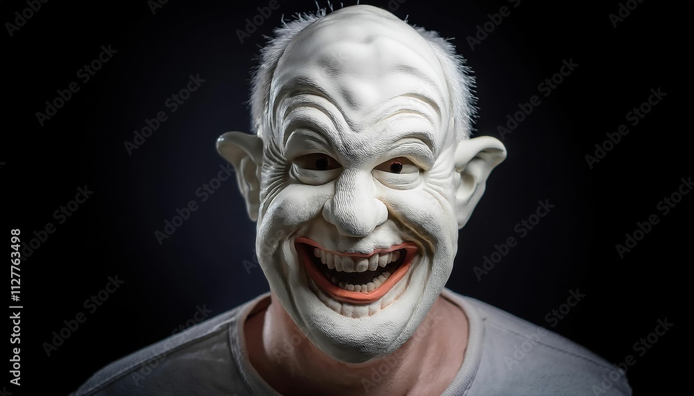Close-Up of a Eerie Clown Mask with Distorted Features Close-Up of a Eerie Clown Mask with Distorted Features