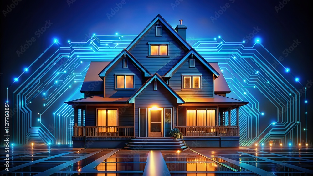 Modern Home Circuit Blue Orange Lighting AI Art Modern Home Circuit Blue Orange Lighting AI Art
