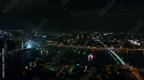 Wallpaper Mural Aerial footage showcasing vibrant New Year's fireworks over Riga, Latvia - 4K Torontodigital.ca