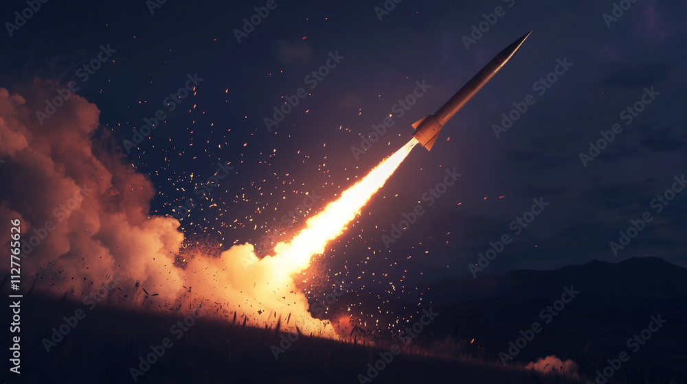 Rocket launch action test site digital image nighttime ground view space exploration concept for seo impact Rocket launch action test site digital image nighttime ground view space exploration concept for seo impact