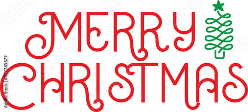 Merry Christmas typography clip art design on plain white transparent isolated background for card, shirt, hoodie, sweatshirt, apparel, card, tag, mug, icon, poster or badge