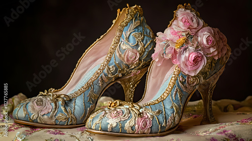 Marie antoinette's shoes. Rococo. Illustration photo