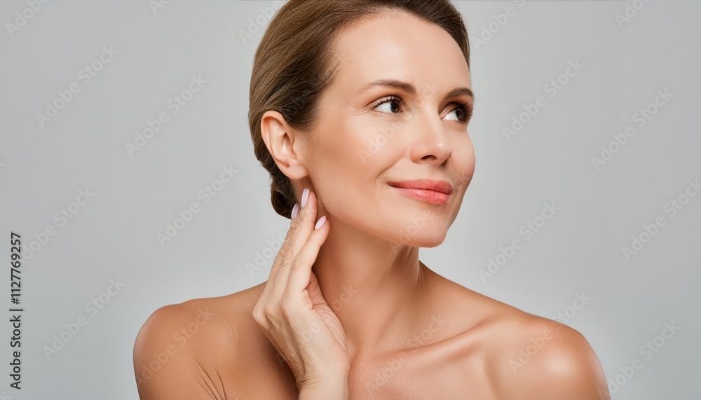 Beautiful Middle-Aged Woman Gently Touches Her Soft, Smooth Neck, Emphasizing Grace and Elegance in a Moment of Self-Care and Reflection, Captured in Stunning Detail, .jpg Beautiful Middle-Aged Woman Gently Touches Her Soft, Smooth Neck, Emphasizing Grace and Elegance in a Moment of Self-Care and Reflection, Captured in Stunning Detail, .jpg