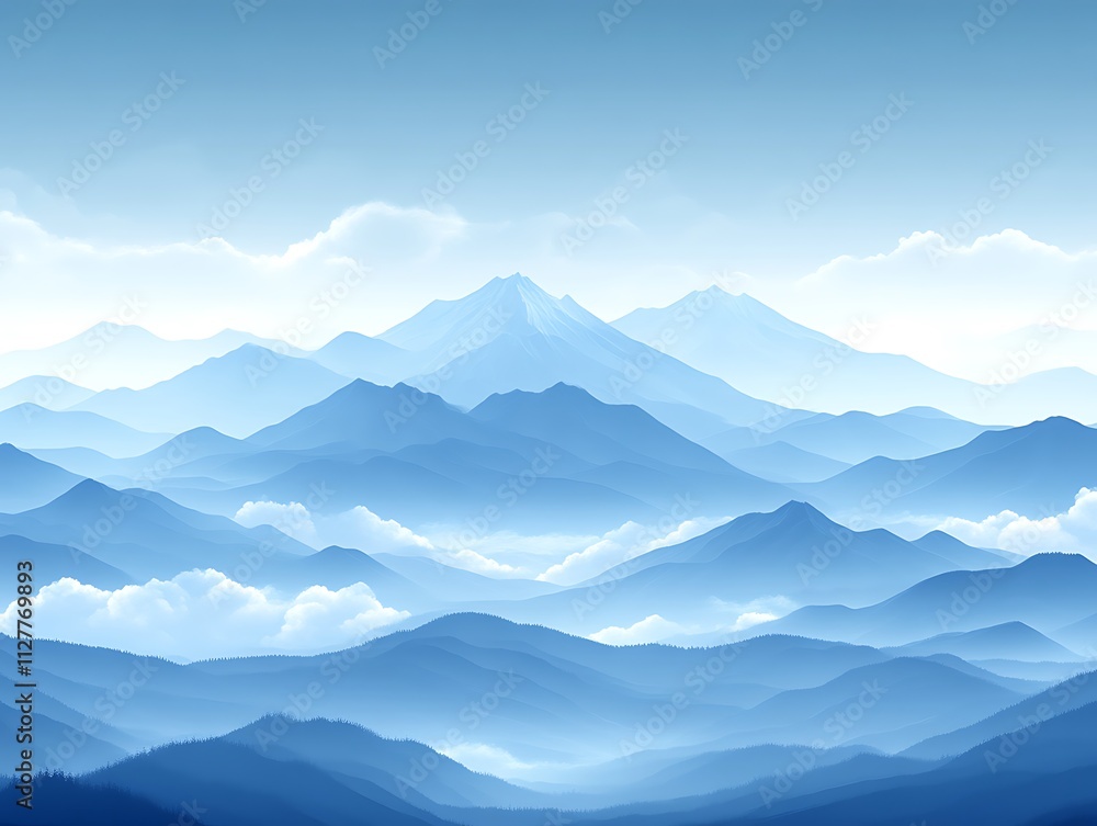 Obraz premium Serene Blue Mountain Range Under a Calm Sky
