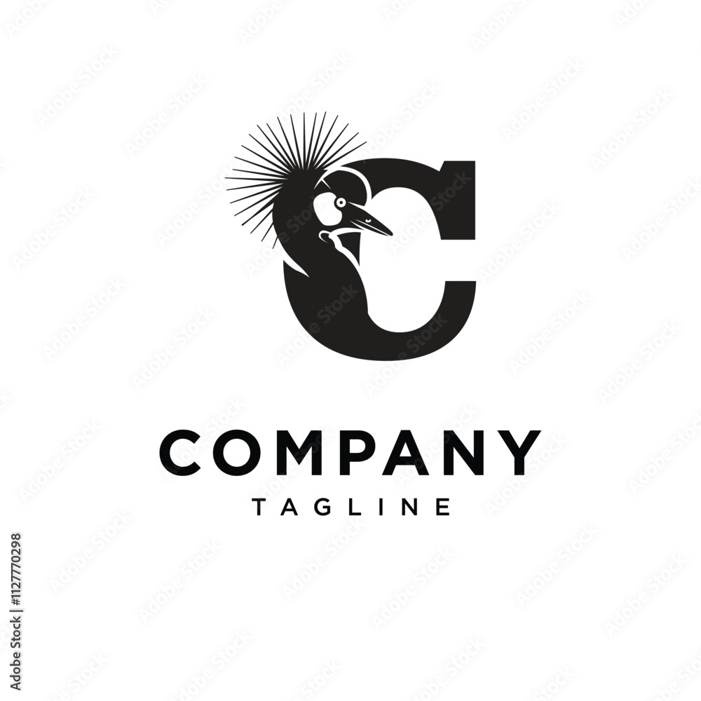 Fototapeta premium Letter C Grey Crowned Crane Logo Icon Vector
