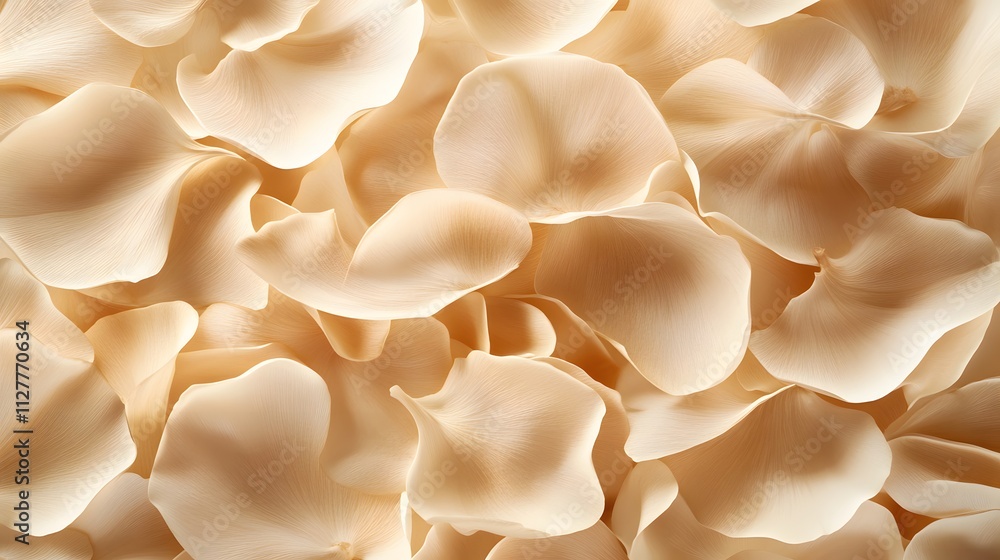 A close-up view of delicate, creamy-colored flower petals scattered together. A close-up view of delicate, creamy-colored flower petals scattered together.