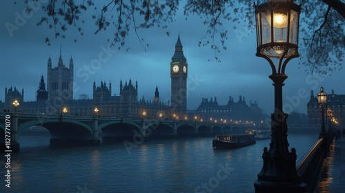 London's Big Ben, bridge, river, twilight beauty.