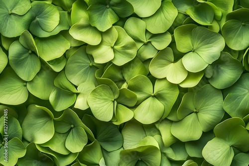 A close-up view of lush green leaves creating a vibrant, textured pattern.