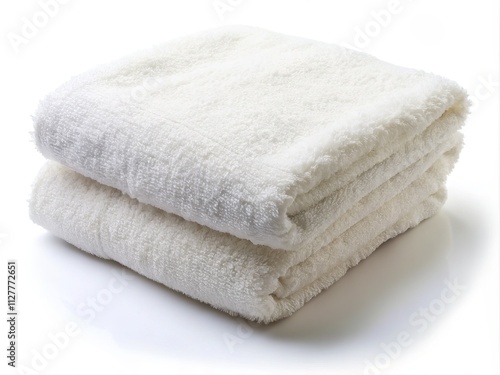Soft Cotton Towels Top View,  Luxury Bath Towels Isolated,  White Fluffy Towels,  Premium Cotton Texture