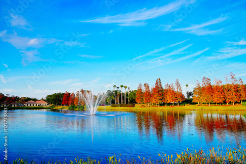 Wesley Chaple, Florida, USA, 12 10 2024: The winter foliage landscape of a beautiful community at Wesley Chapel, north of Tampa in Florida	
