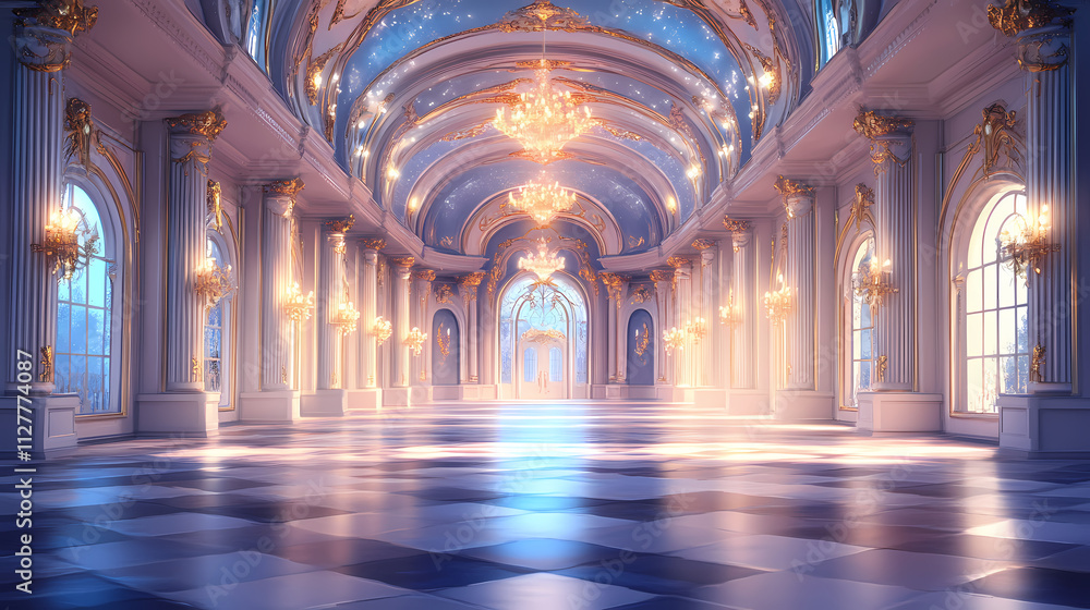 An empty glamorous rococo baroque ballroom generated by ai. baroque architecture. illustration. Rococo. Illustration An empty glamorous rococo baroque ballroom generated by ai. baroque architecture. illustration. Rococo. Illustration