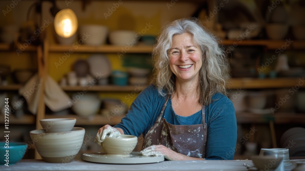 Portrait of a smiling happy friendly store employee in holiday shopping season