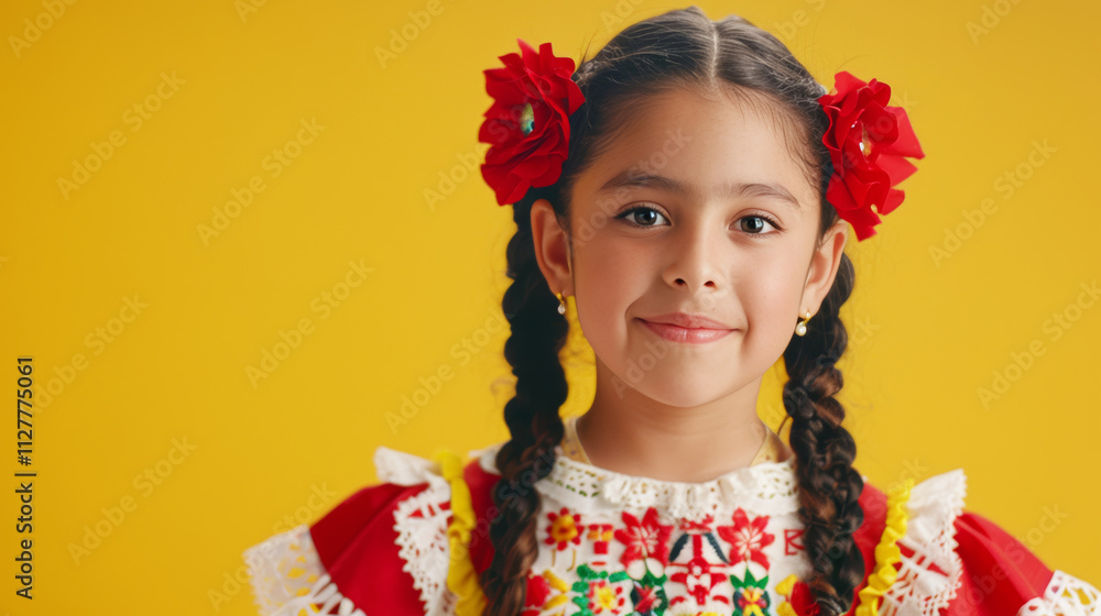 Charming portrait of a joyful young mexican child in traditional attire with space for text Charming portrait of a joyful young mexican child in traditional attire with space for text