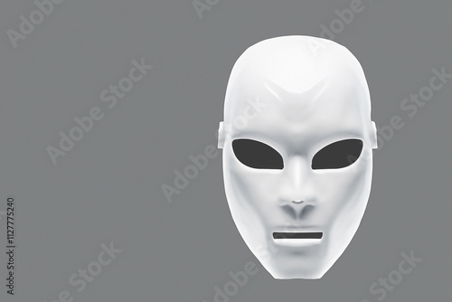 White mask on background. A white mask with gray background. A gray robot with white background and gray mask. A robot with a gray background and white mask lifestyle.