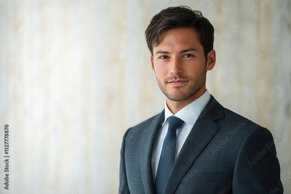 Young Professional Businessman in a Suit with Confidence and Satisfaction Young Professional Businessman in a Suit with Confidence and Satisfaction