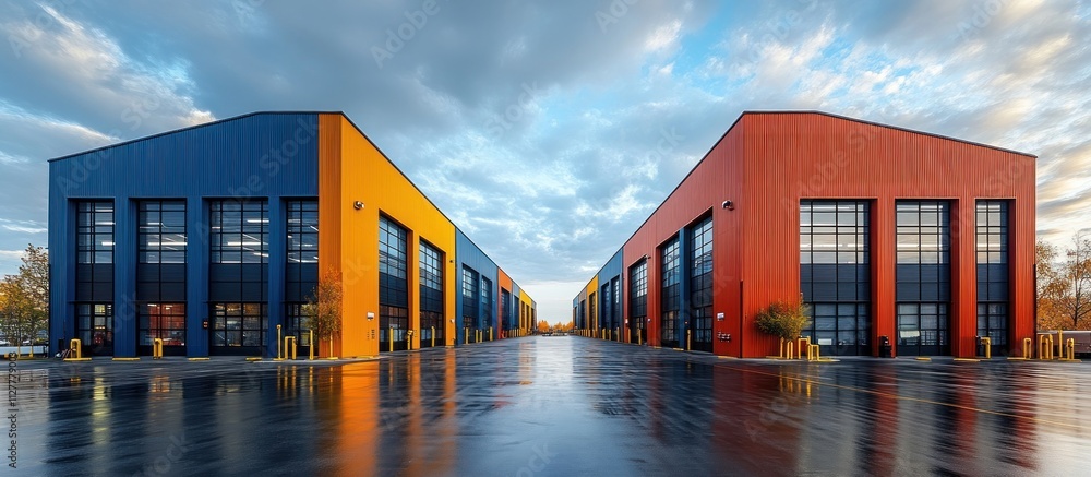 Modern Industrial Buildings with Colorful Facades Modern Industrial Buildings with Colorful Facades