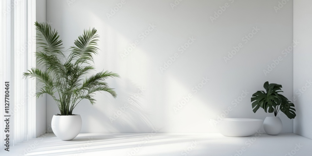 Serene indoor plant arrangement in a clean white studio minimalist decor natural light Serene indoor plant arrangement in a clean white studio minimalist decor natural light