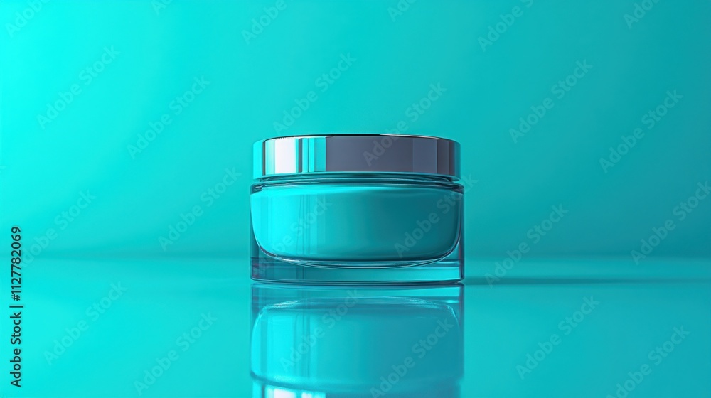 Teal cosmetic jar on aqua background. Teal cosmetic jar on aqua background.