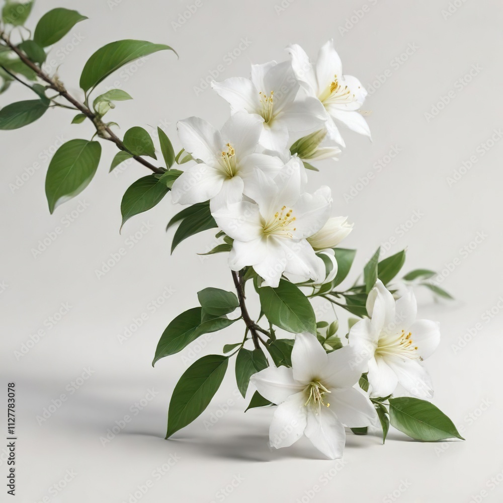 Fototapeta premium Elegant jasmine blooms on a clean white background, background, jasmine, white
