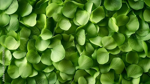 A close-up view of vibrant green leaves, creating a lush, natural background.
