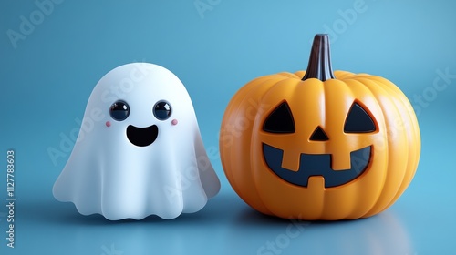 Cute Halloween Ghost and Pumpkin photo