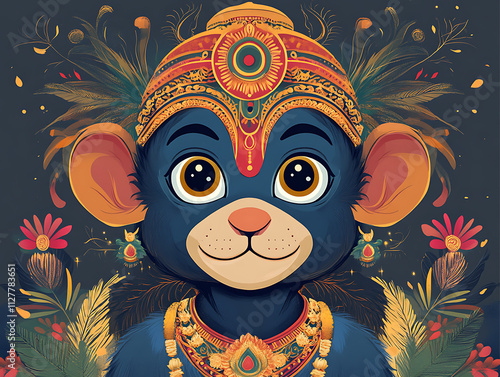 Adorable Hanuman: A Colorful Digital Art Portrait of the Hindu Monkey God photo