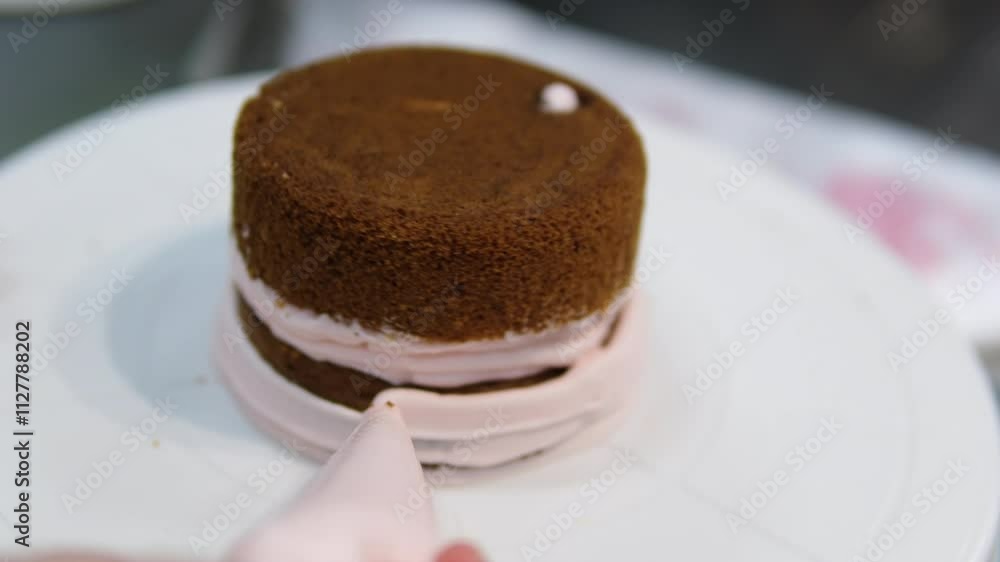 Woman making chocolate cake in kitchen, close-up. Female hands close up. Cake making process, Selective focus. High quality 4k footage Woman making chocolate cake in kitchen, close-up. Female hands close up. Cake making process, Selective focus. High quality 4k footage