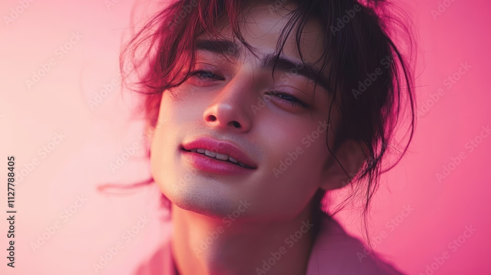 Young Asian Man Portrait in Soft Pastel Environment with Blurred Face and Serene Atmosphere Young Asian Man Portrait in Soft Pastel Environment with Blurred Face and Serene Atmosphere