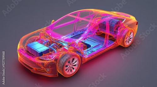 A 3D rendering of CAE simulations showing the thermal management system of electric vehicle batteries, highlighting cooling solutions for sustainable EV performance.