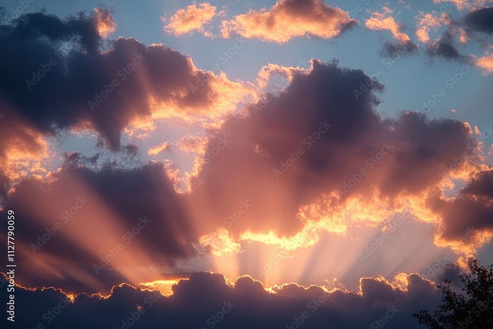 Naklejka premium Clouds at Sunset with Glowing Hues and Soft Light Effects