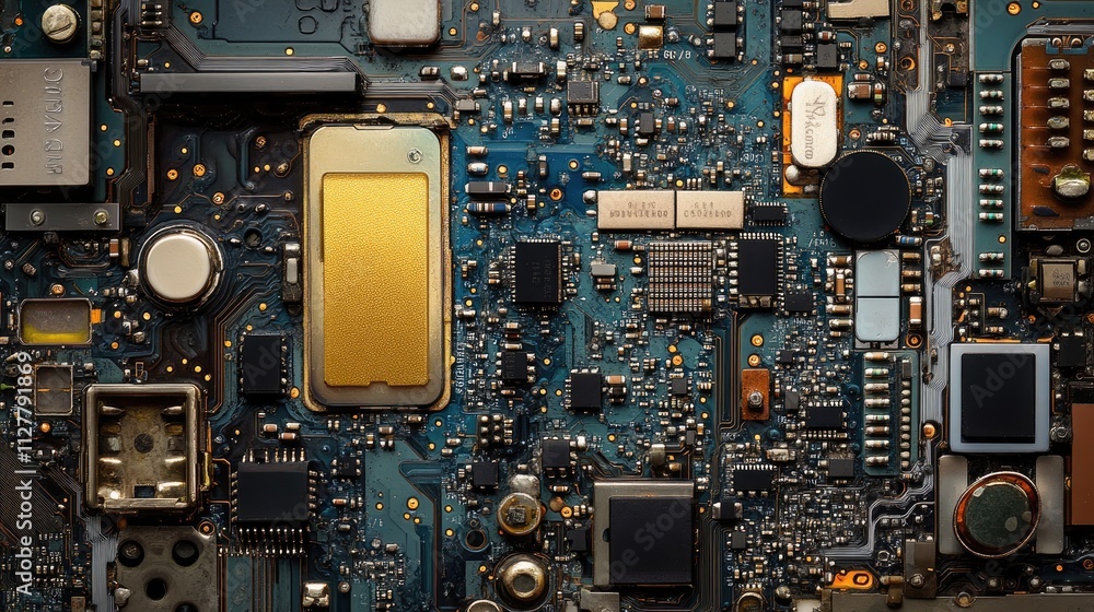 A detailed shot of a disassembled mobile phone with visible electronic chips and circuit boards, highlighting the importance of technology maintenance and repairs. A detailed shot of a disassembled mobile phone with visible electronic chips and circuit boards, highlighting the importance of technology maintenance and repairs.