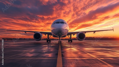 Airplane on runway at sunset. (1)