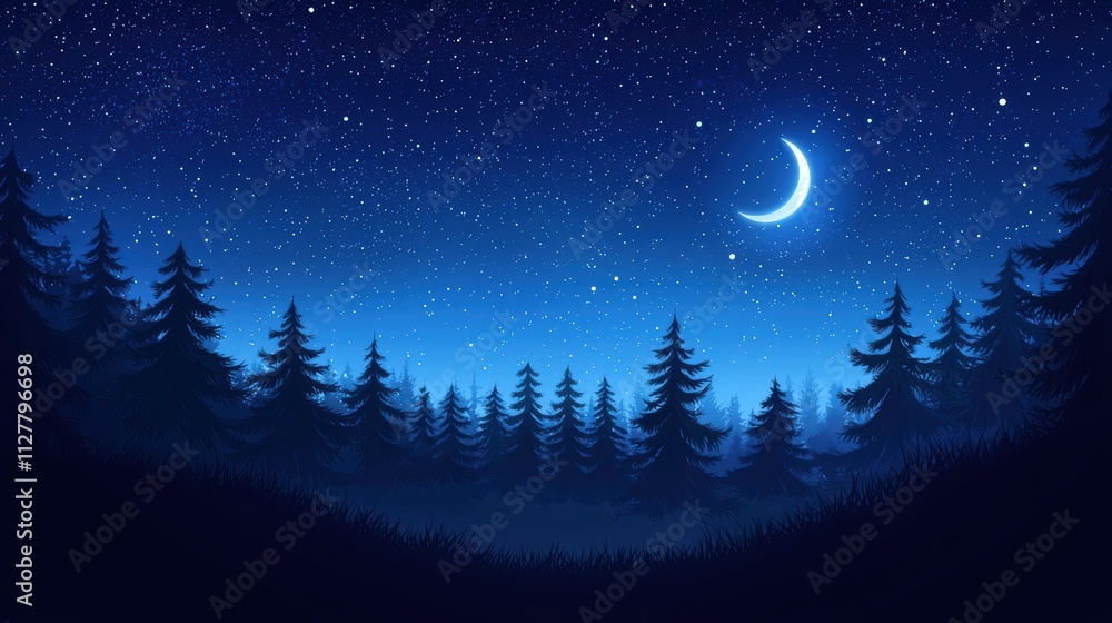 Serene night sky over a tranquil forest landscape Serene night sky over a tranquil forest landscape